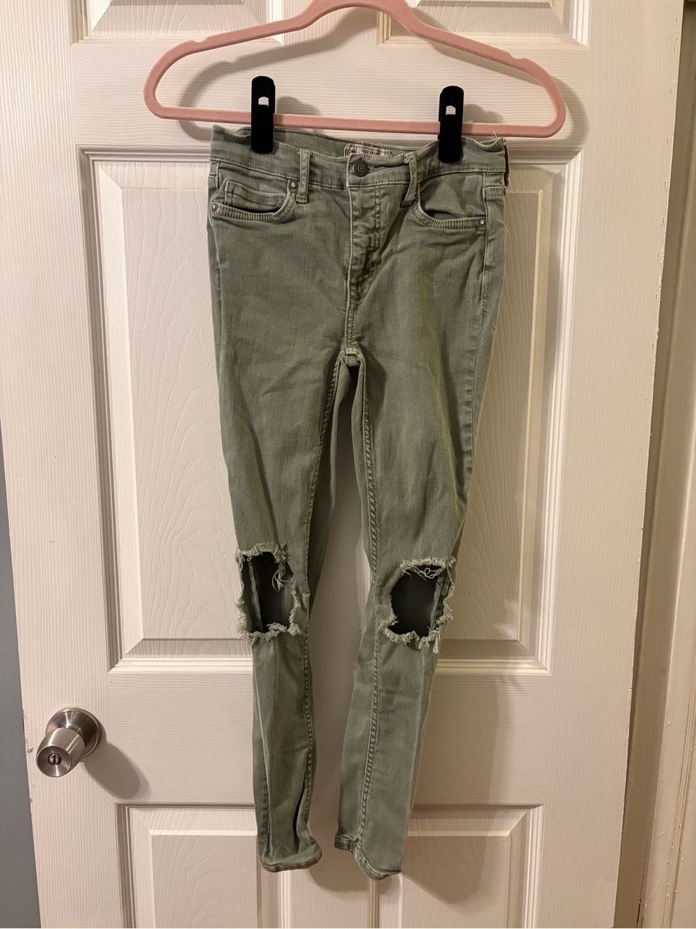 Free People olive green ripped skinny jeans